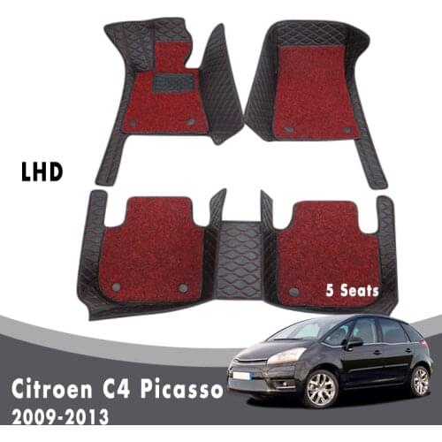 Luxury Car Floor Mats Carpets For Citroen C4 Picasso 5 Seats 2013 2012 2011 2010 2009 Double Layer Wire Loop Custom Rugs Styling