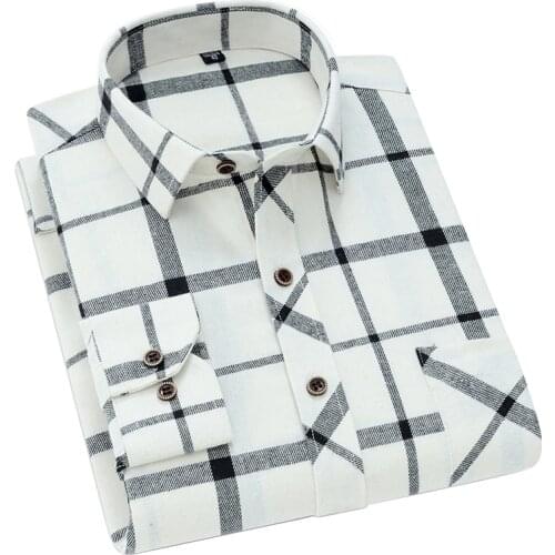 Aoliwen Brand men Flannel anti wrinkle plaid long sleeve shirt for men Spring lapel soft sweat absorbent mens casual slim shirt