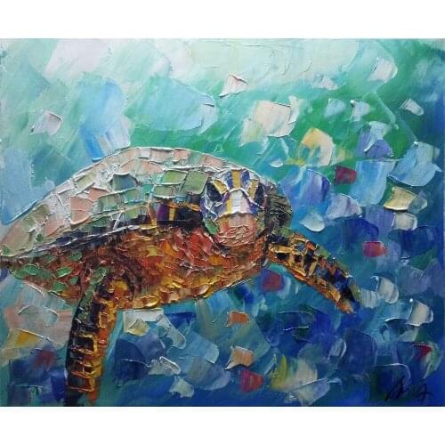 Hand Painted Sea Turtle Hand-painted Oil Canvas Painting for Children Room