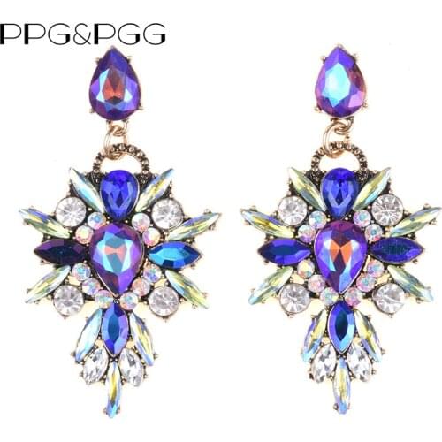 PPG&PGG 20167 New Colorful Flower Big Brand Design Luxury Starburst Pendant Crystal Drop Gem Statement Earrings Jewelry