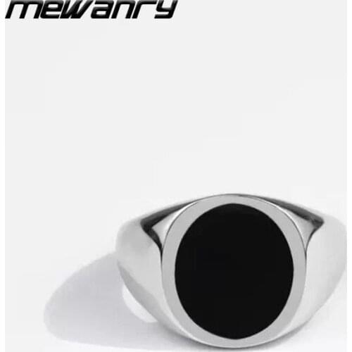 MEWANRY 925 Sterling Silver Wide Rings INS Fashion Vintag Couple Creative Charming Black Geometric Design Birthday Party Jewelry