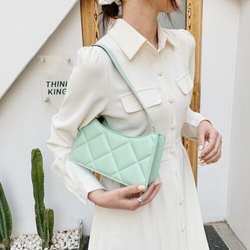 New Womens Bag Solid Color PU Leather Lattice Pattern Shoulder Underarm Female Bag Casual Ladies Small Hobos Purse and Handbags