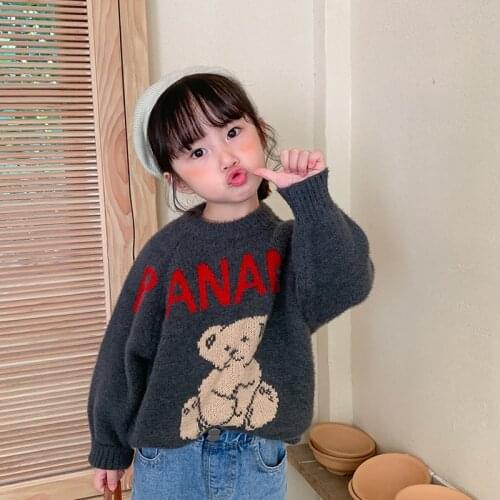 Girls Sweater Kids Babys Coat Outwear 2021 Bear Thicken Warm Winter Autumn Knitting Tops Pure Cotton School Childrens Clothing