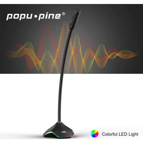 Popu Pine USB Microphone Condenser Recording Microphone USB LED Lights Noise Cancelling Video Recording Microphone For PC Laptop