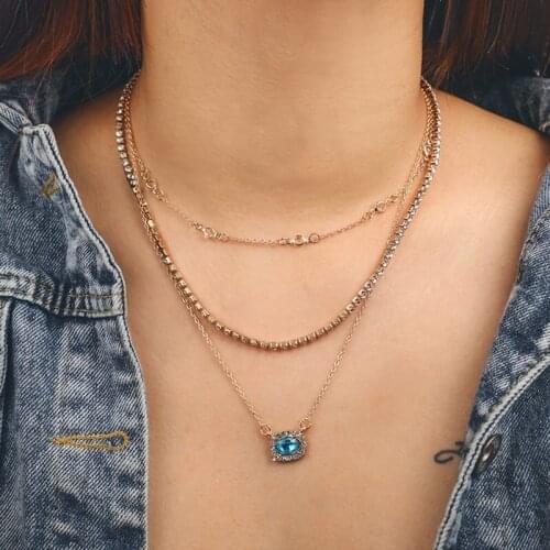 Vintage Multilayer Gold Necklaces for Women Korean Fashion Square Pendant Crystal Chain Necklaces & Pendants Boho Choker Jewelry