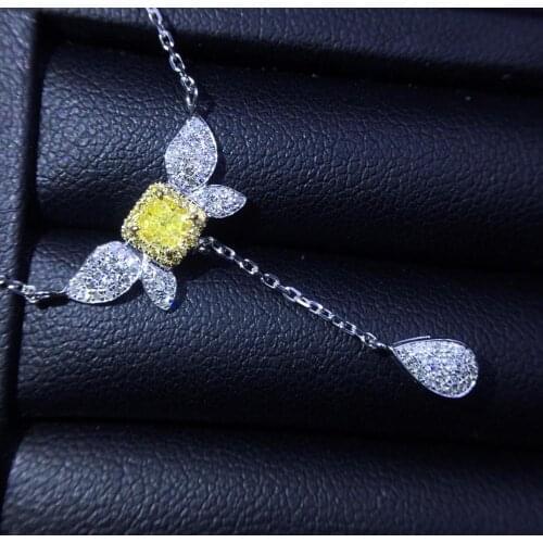 Fine Jewelry Pure 18 K Gold Jewelry AU750 G18K Natural 100% Nature Yellow Diamonds 0.25ct Pendant Gemstone Necklaces for Women