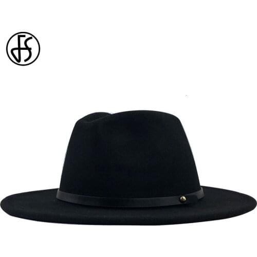 FS Women Men Wool Vintage Gangster Trilby Felt Fedora Hat With Belt Ribbon Wide Brim Gentleman Elegant Lady Winter Jazz Caps