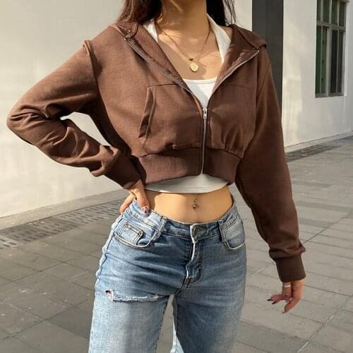 Harajuku winter y2k zipper Women sweatshirts v-neck fashion Short cotton hoodies Sexy Show Thin waist women Casual Streetwear