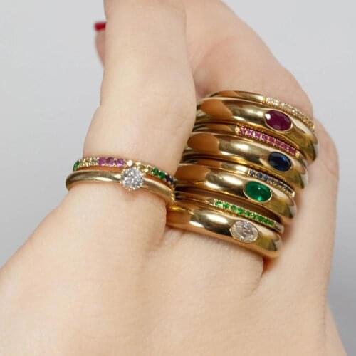 2021 NEW Fashion Gold color colorful baguette cz red green blue white cubic zirconia open adjusted band women finger dome ring