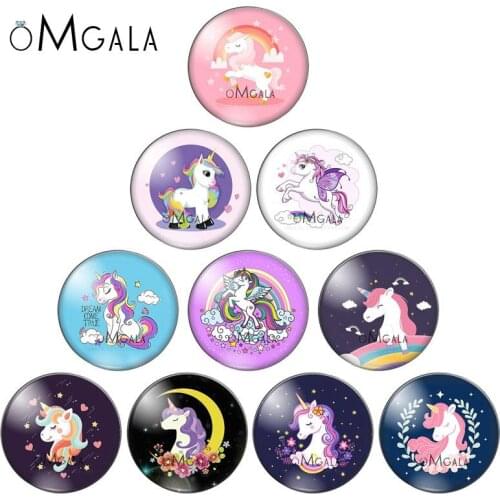 New Cartoon Unicorn magic Dream Mixed 10pcs 12mm/18mm/20mm/25mm Round photo glass cabochon demo flat back Making findings