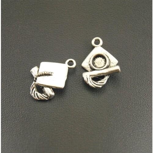 10pcs Silver Color Zinc Alloy 13x20mm Graduation Hat Pendant Charms Jewelry Making DIY Handmade Craft A1214