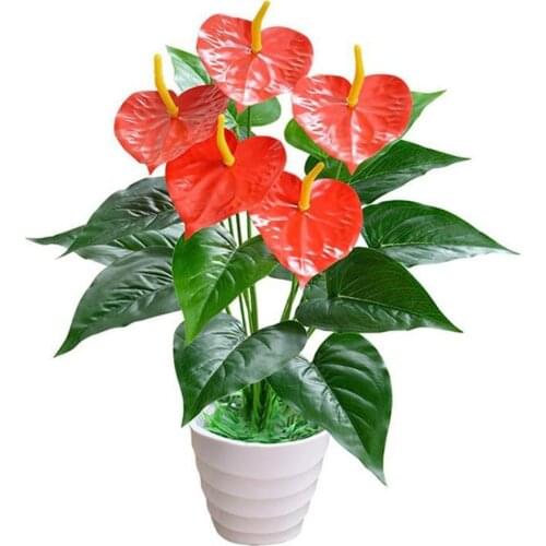 18 Pcs Artificial Flower Beautiful Leaves Anthurium Red Green Simulation Office Home Party Decoration Accessories Ornaments 2021