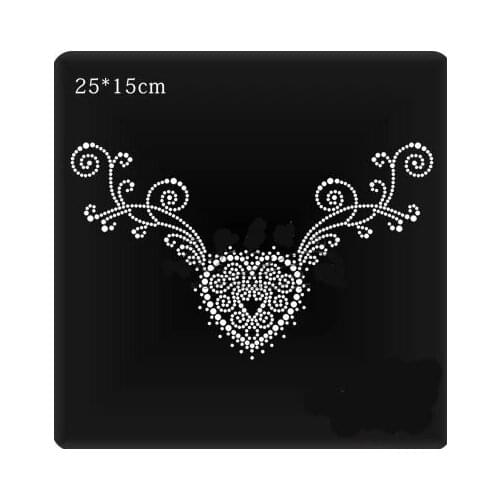 2pc/lot Neckline heart patches hot fix rhinestone transfer motifs iron on crystal transfers design applique patches