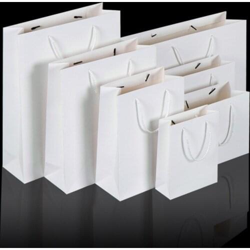 200pcs/lot White kraft paper bag with handle Wedding Party Favor Paper Gift Bags
