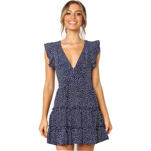 2021 Fashion New Sleeveless Print Wrap Dress Women Elegant Ruffles Red Party Dresses Small Floral V-Neck Sexy Wooden Ear Dress