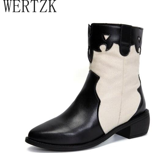 2021 Luxury Pu Leather Women Booties Pointed Mid Heel Ankle Boots Autumn Winter Cowboy Western Boots Designer Woman Denim Shoes