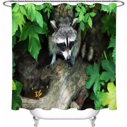 3D Cute Squirrel on the Tree Shower Curtain Green Leaves Wild Animal Bathroom Waterproof Polyester Fabric for Kids Bathtub Decor