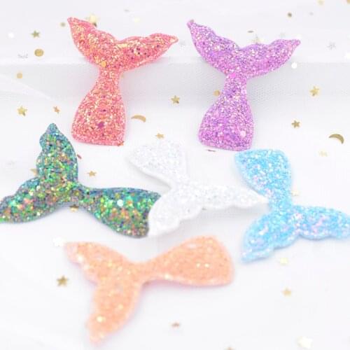 12Pcs 55*50mm Paillette Padded Patches Glitter Mermaid Tail Appliques for Crafts Clothes Sewing Supplies DIY Hair Clip Decor F66
