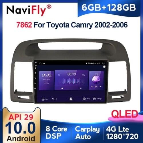 NaviFly 7862 6GB+128GB QLED Screen 1280*720 Android 10.0 Car Radio Audio Multimedia Player For Toyota Camry 5 XV 30 2001 - 2006
