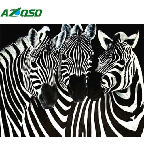 AZQSD Diamond Painting Animal Zebra Picture Of Rhinestondes Full Square Diamond Mosaic Full Layout Needlework Home Decoration