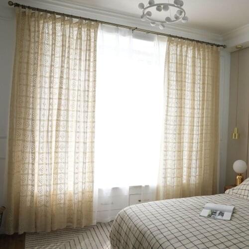 Beige/white curtain handmade crochet retro hollow curtain finished french windows curtain tube/hook shade curtain