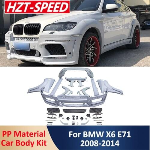HM Wide Body Type PP Unpainted X6 E71 Car Body Kit Front and Rear Bumper Fender Side Skirts Protector For BMW X6 E71 2008-2014