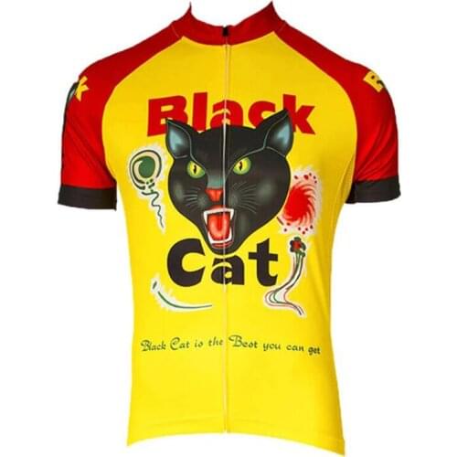 Black Cat Men Cycling Jersey Short Sleeve Bike Wear Clothing Cajastur
