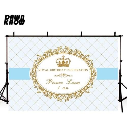 DAWNKNOW Imperial Crown Photography Background Photocall Custom Baby Happy Birthday Party Backdrop Children Photo Studio lv2637