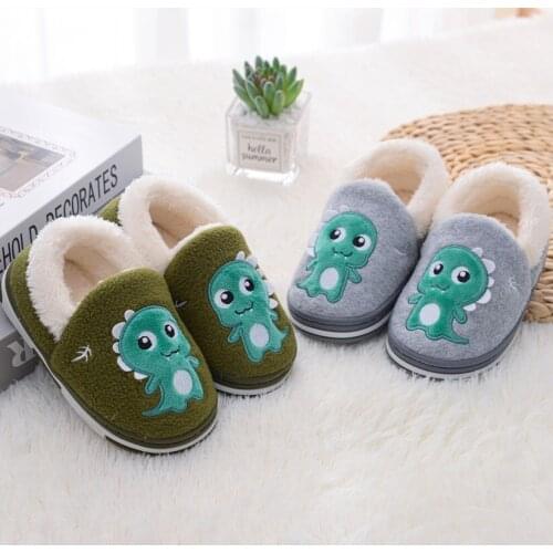 Children Kids Baby Girls Boys Indoor Dinosaur Flock Winter Warm Casual Shoes Prints Slip-on Flock Anti-slip Slippers Home