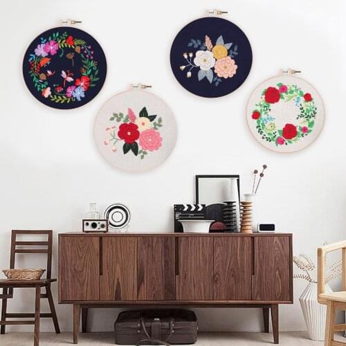DIY Embroidery Kit Plants Starter Cross Stitch Material Home Decor Hoop Tool