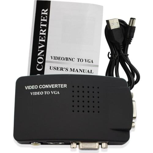 High Quality black converter TV RCA Composite S-Video In AV to VGA PC Mac Lcd Out Converter Adapter Box free shipping
