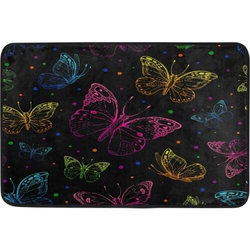 40*60cm Colorful Butterfly Print Room Carpet Entrance Doormat Bathroom Mat Black Absorbent Anti-slip Indoor Rug Home Decoration