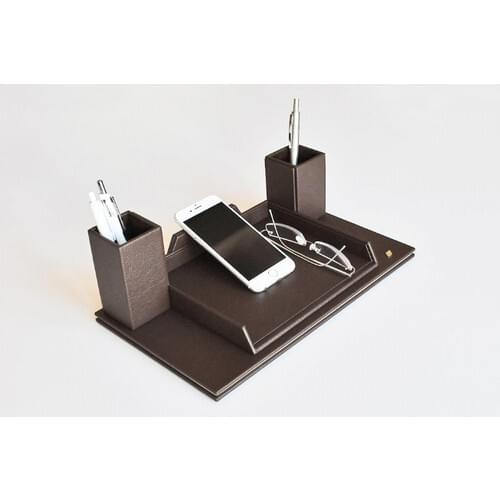 Leather Table Top Phone and Glasses Holder