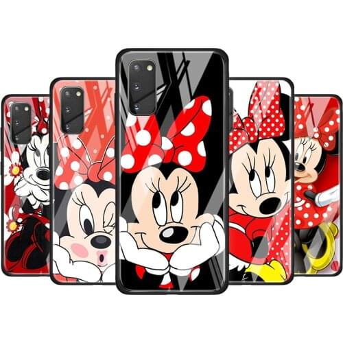 Red Minnie Mouse Tempered Glass Cover For Samsung Galaxy S20 S10 S9 S8 S10E FE Ultra Plus Lite Phone Case
