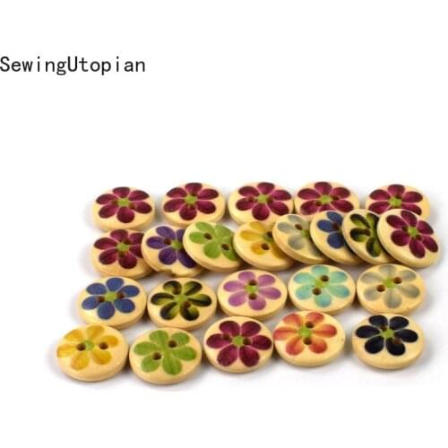 50PCS Mixed Round Flower Wood Sewing Buttons for Cloth Flatback Cabochon Scrapbooking Crafts Knopf Bouton Decor Diy Accessories