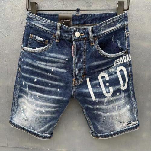 2021 Summer New Dsquared2 Mens Jeans Slim Letters Printed Logo Stretch Ink Shorts Five-Point Pants