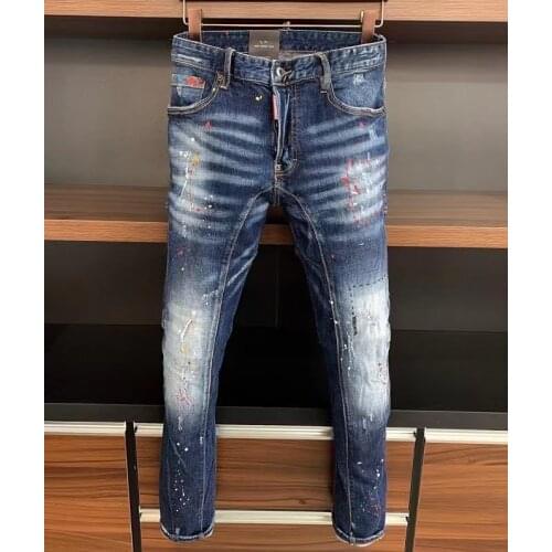 2021 Fashion Trend Dsquared2 Washed And Worn Paint Dots Mens Jeans *A369