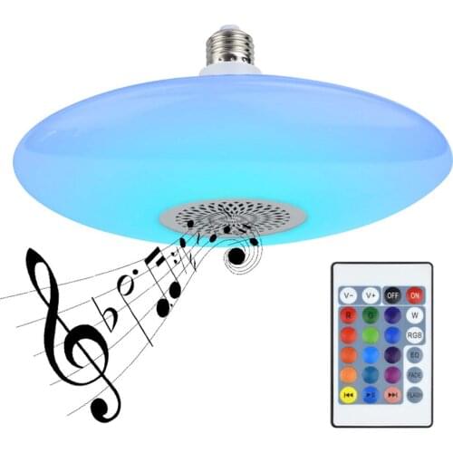 Smart LED Bluetooth Speaker UFO Music Bulb, Remotely Dimmable Music Bulb with 24 Button Remote Control