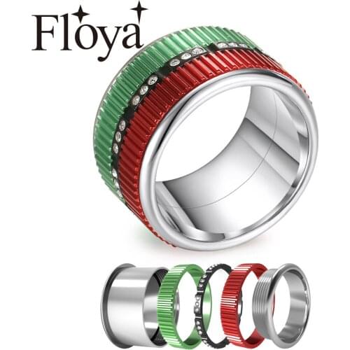 Floya Love Wedding Band Ring Set Women Boho Stainless Steel Ring Argent Vintage Interchangeable Ring Femme