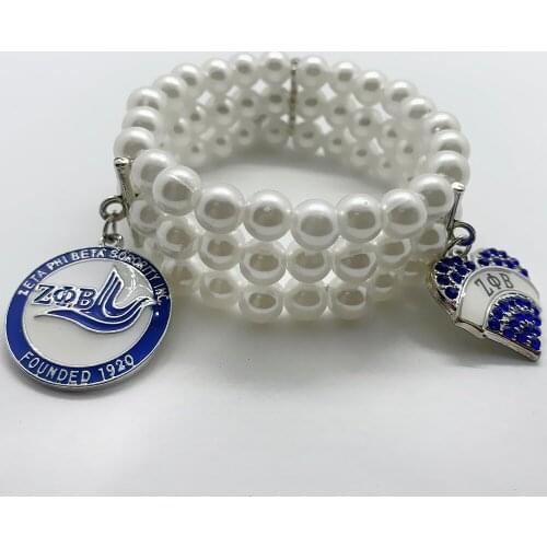 New Design enamel metal ZETA PHI BETA sorority pendant bracelet Greek society simulation pearl woven bangle