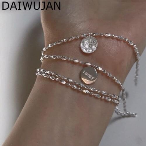 DAIWUJAN Original Lucky Pendant Charm Bracelets Sparkling Handmade Round Card 925 Silver Chain Bracelet For Women Party Jewelry