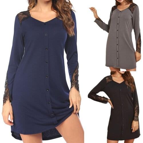 Sexy Plus Size Women Nightgown Lingeries Women Casual Nightdress Ladies Lace Stitching Solid Color Nightgown Women Home Colthing