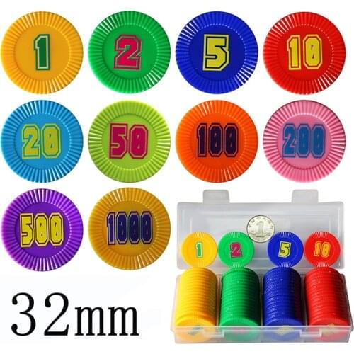 60PCS/Lot plastic poker chips value 1 2 5 10 20 50 100 200 500 1000 large small Printing numbers Chips for gaming tokens coins