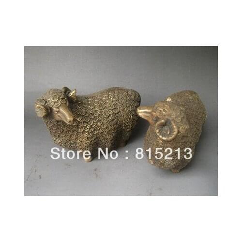 Wang 000284 JX1016 Rare, Chinese Bronze Carved ' Fortune sheep ' Pair