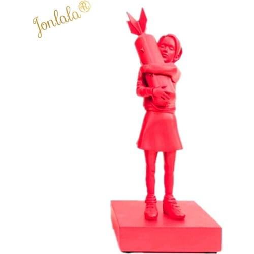 Luxurious 32CM Modern Art New Bomb Hugger Banksy Red/White Bomb Girl Street Art Resin Statue Creative Home Gifts Desktop Decor
