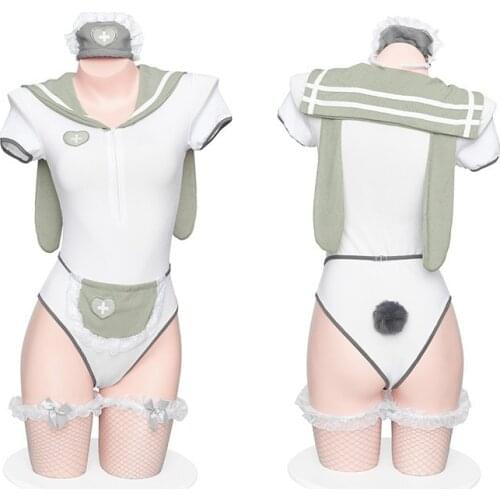 5Pcs Sexy Cosplay Costumes Bunny Nurse Maid Outfit Erotic College Uniform For Women Kawaii Couple Role Play Set Hot Sale 2021