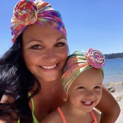 Lovely Baby Hat Mommy And Me Cap Floral Printing Girls Summer Weave Hats Cotton Linen Children Sun Caps Mother Beanies 2Pcs/Lot