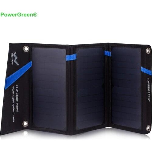 PowerGreen Folding Solar Panel 21W 2-USB Solar Mobile Phone Charger Battery Backup Pack for Travel