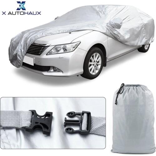 X Autohaux Universal Silver Tone Car Cover Waterproof Dust Rain Snow Heat Resistant Outdoor Sun protection covers for car