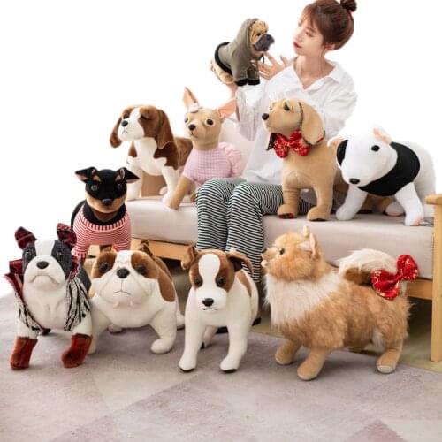 High-end Handmade Simulation Hot Dog Plush Toy Bull Terrier Pet Dog Doll Bull Terrier Chihuahua Beagle Shar Pei Childrens Toys